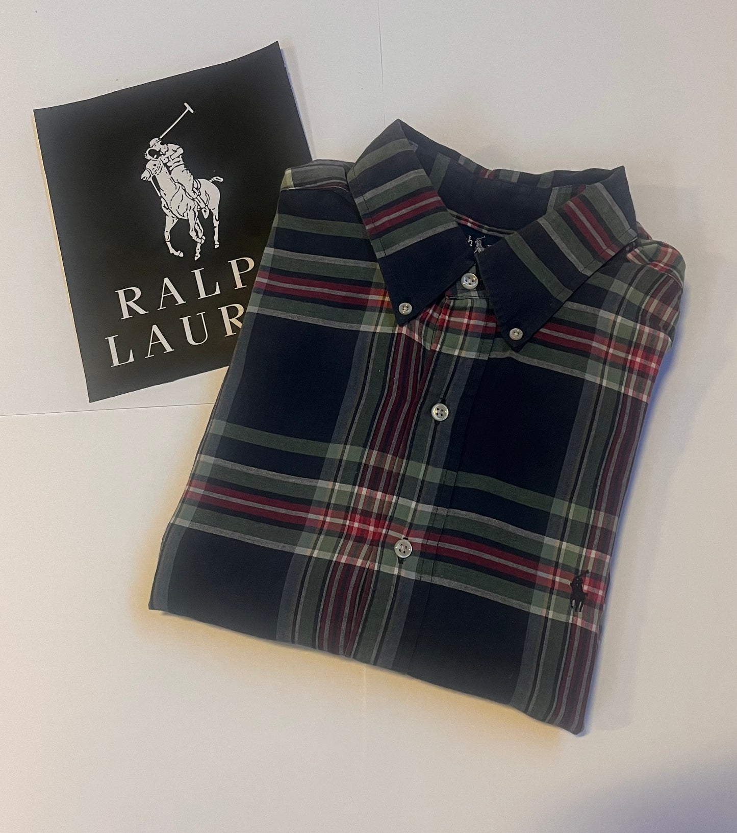 Ralph Lauren Geruit Overhemd (Donkerblauw/Grijs, Maat L)