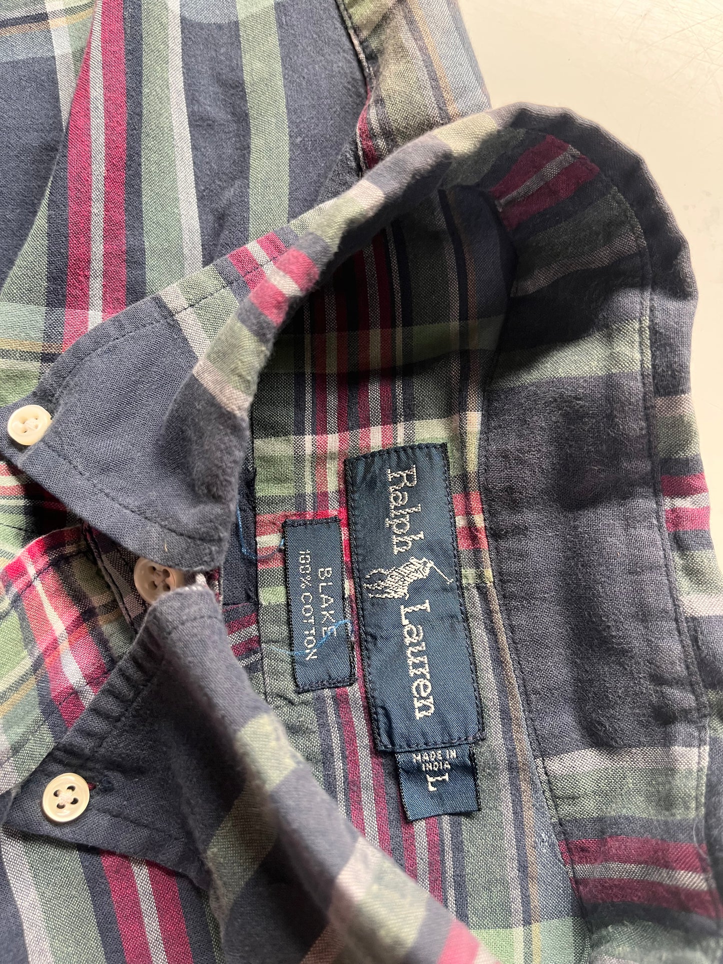 Ralph Lauren Geruit Overhemd (Donkerblauw/Grijs, Maat L)