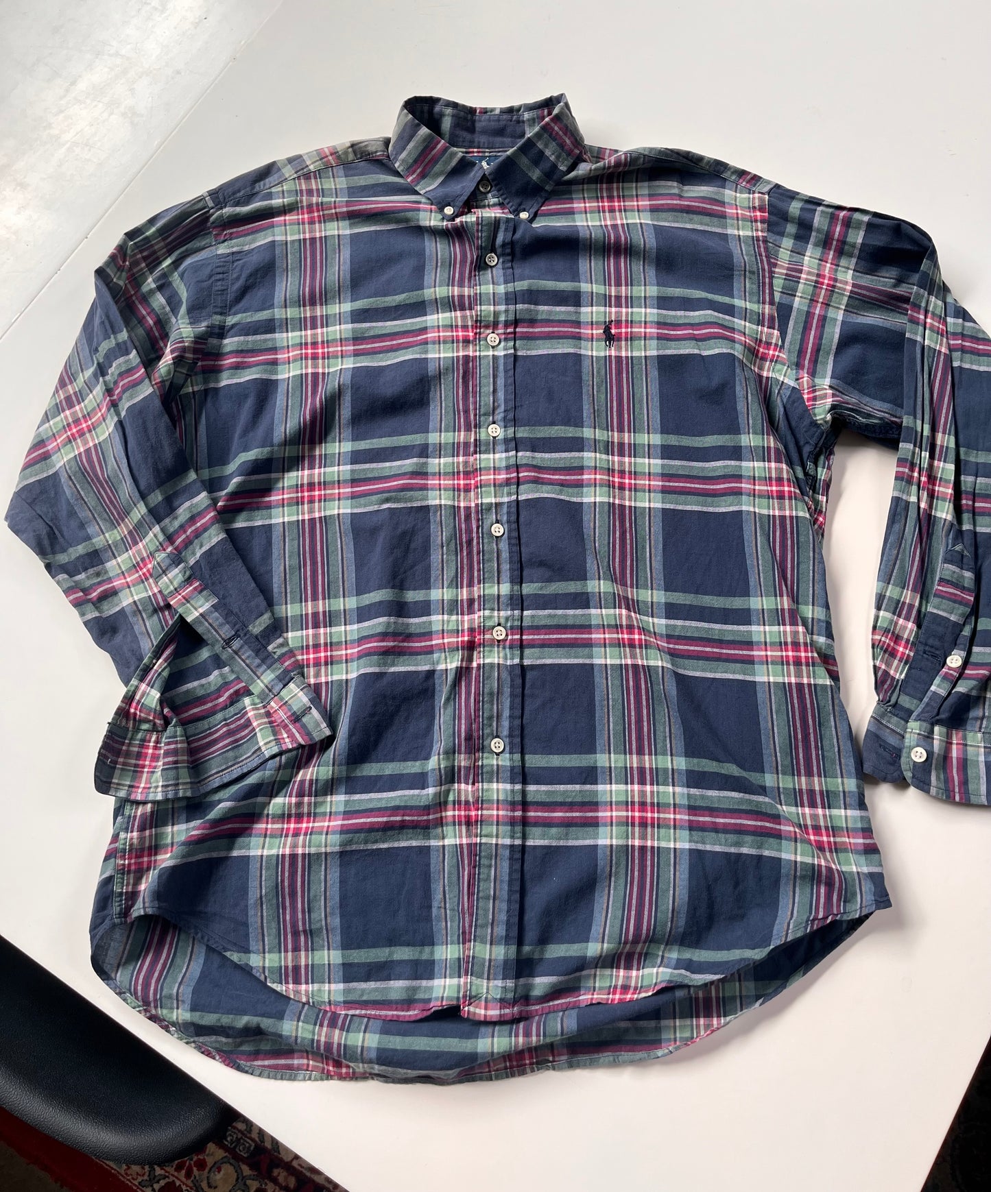 Ralph Lauren Geruit Overhemd (Donkerblauw/Grijs, Maat L)