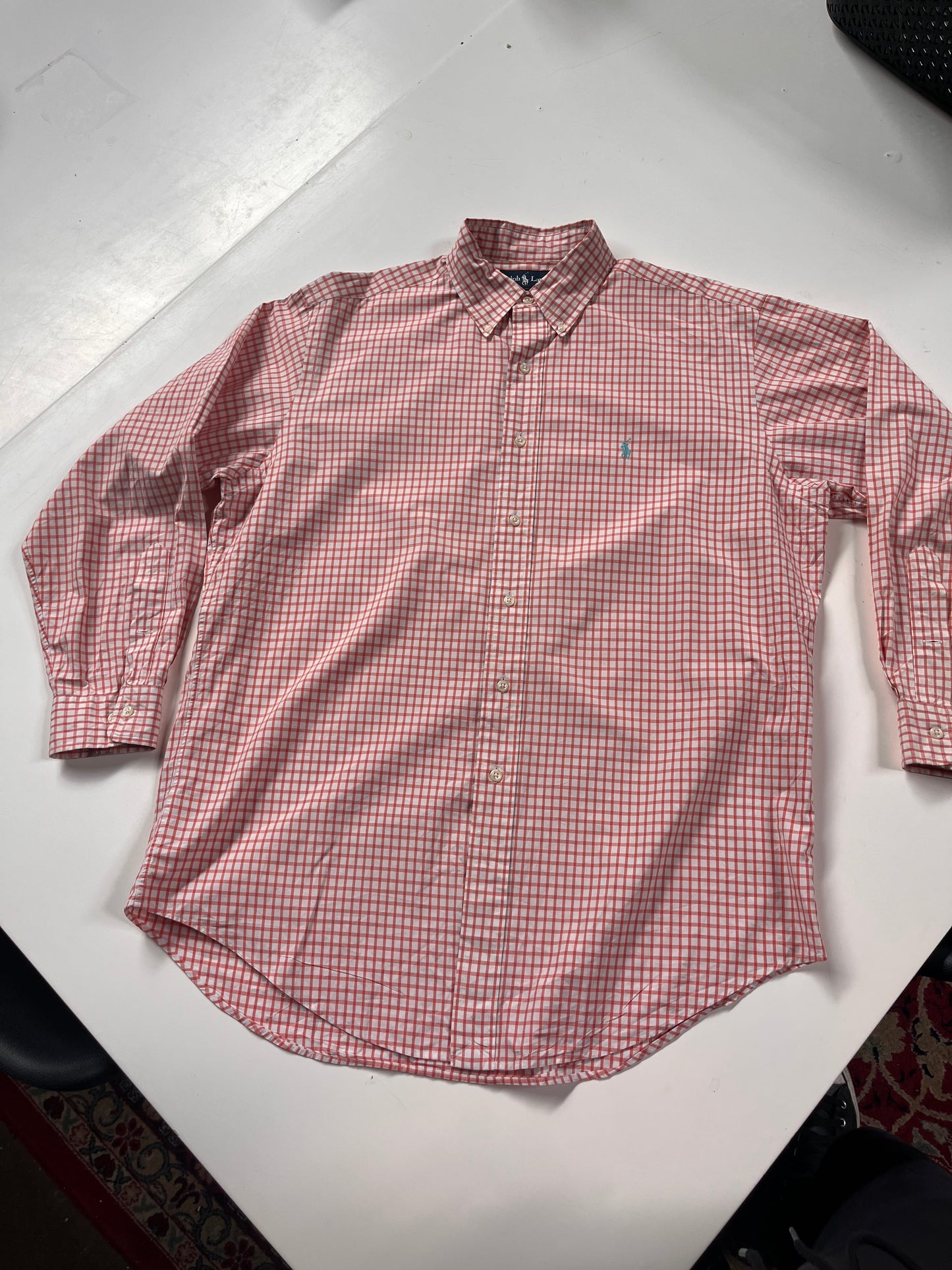 Polo Ralph Lauren Geruit Overhemd (Oranje/Wit, Maat XL/16)
