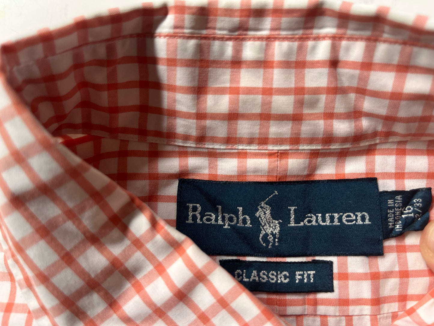 Polo Ralph Lauren Geruit Overhemd (Oranje/Wit, Maat XL/16)