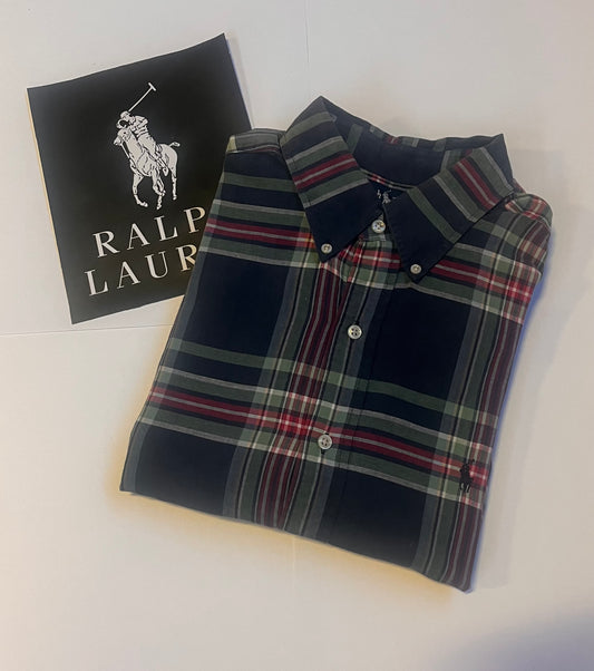 Ralph Lauren Geruit Overhemd (Donkerblauw/Grijs, Maat L)