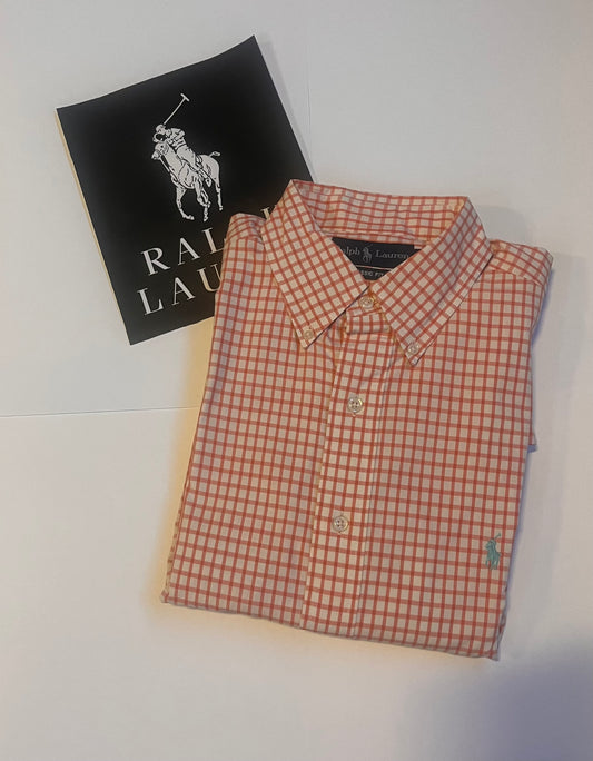 Polo Ralph Lauren Geruit Overhemd (Oranje/Wit, Maat XL/16)
